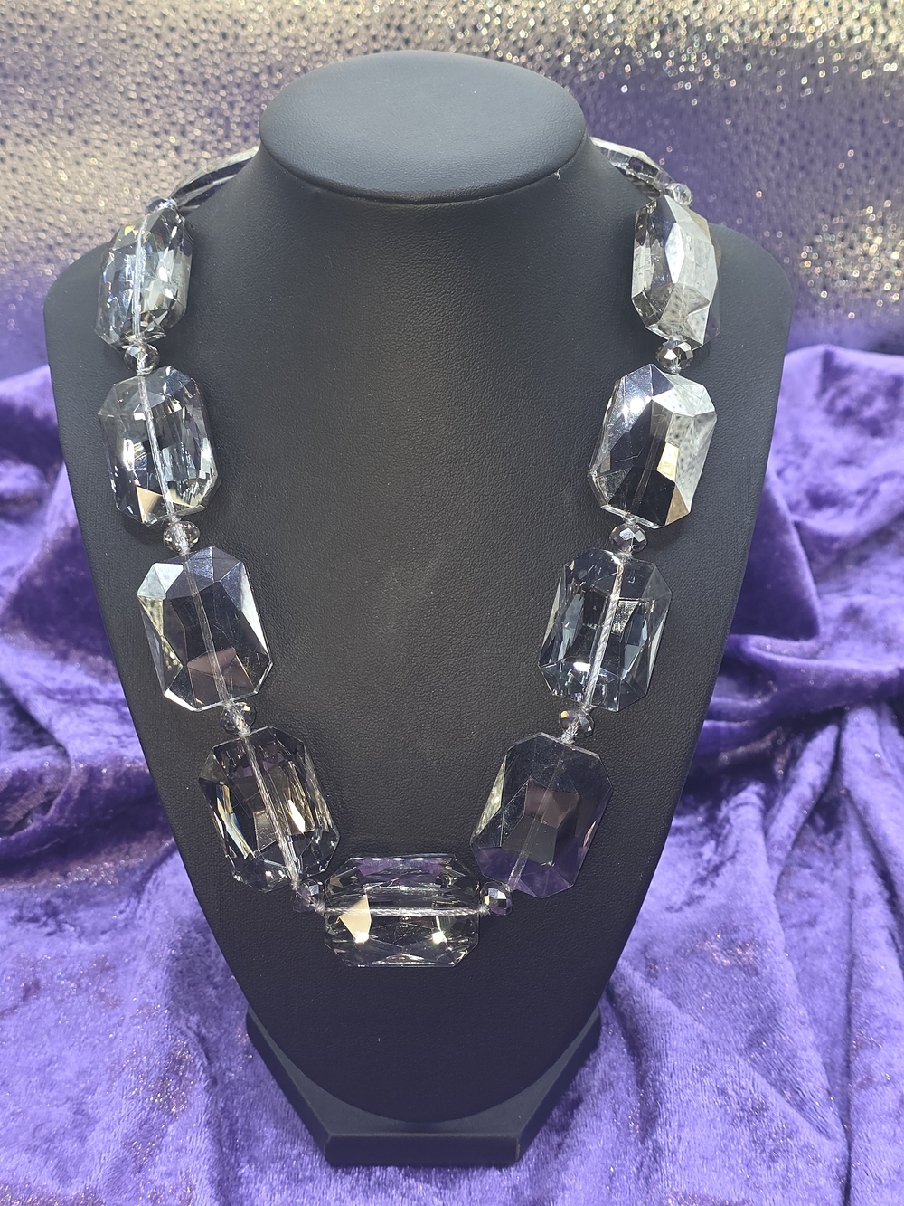 Faceted Smoky Crystal Statement Necklace in Gray